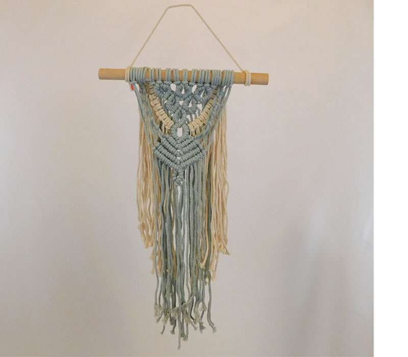 SPC Cream and Blue Macrame Wall Hanging - 14.25-inch x 33-inch x 3.5-inch