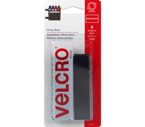 Velcro Sticky Back Strip - 3/4-inch x 3-1/2-inch - 4 Piece - Black