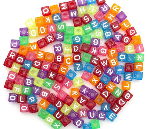 Alphabet Beads Transparent Multicolor with White Letters
